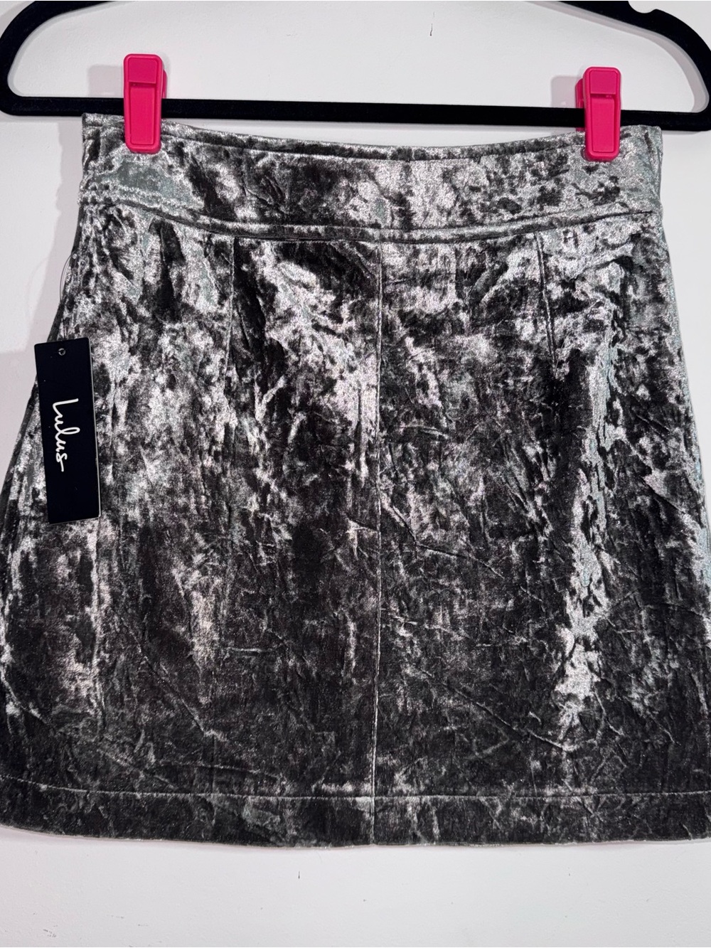 Lulus NWT Silver Crushed Velvet Mini Skirt Size S Y2K 90s Holiday Party